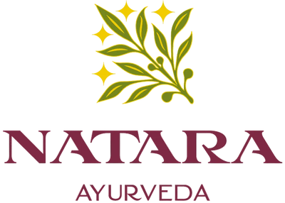 Natará Ayurveda logo with green leaves and yellow stars on a white background
